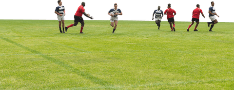 Diverse rugby teams competing on transparent background