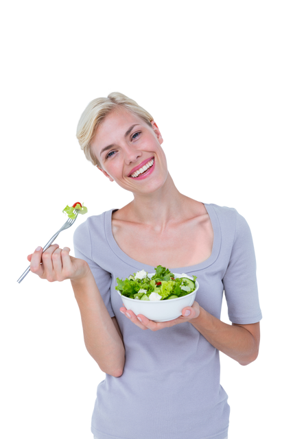 Smiling Blonde Woman Holding Bowl of Fresh Salad, Transparent Background - Download Free Stock Videos Pikwizard.com