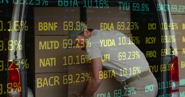 Delivery Worker Loading Boxes with Stock Market Data Overlay - Download Free Stock Images Pikwizard.com