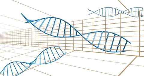 DNA Double Helix Floating in Digital Grid Space