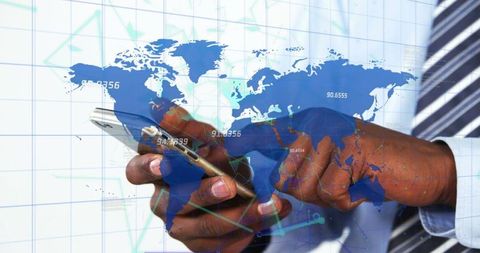 Businessman Using Smartphone with Global Network Overlay