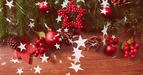 Festive Christmas Decorations with Falling Stars Overlay - Download Free Stock Images Pikwizard.com