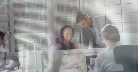 Collaborative office teamwork among diverse colleagues