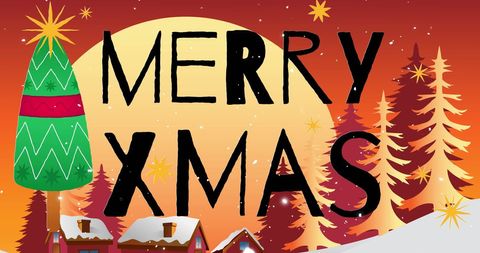 Festive Merry Xmas Greeting Over Snowy Winter Landscape