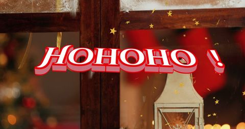 Festive Christmas Greeting with Ho Ho Ho in Snowy Window