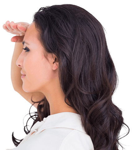 Brunette Woman Looking Out Transparent Background