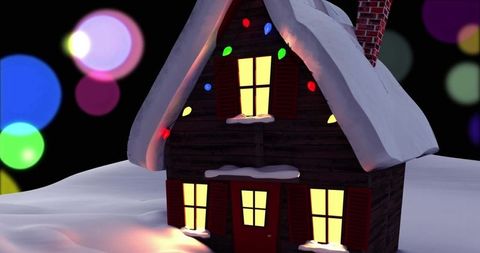 Christmas Cottage with Festive Lights in Snowy Landscape - Download Free Stock Images Pikwizard.com