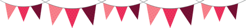 Pink red polka-dot bunting garland on transparent background