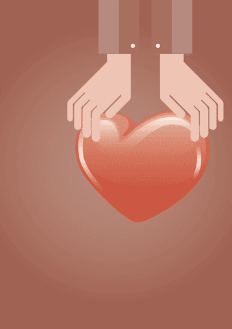 Transparent illustration of hands holding red heart, symbolizing love