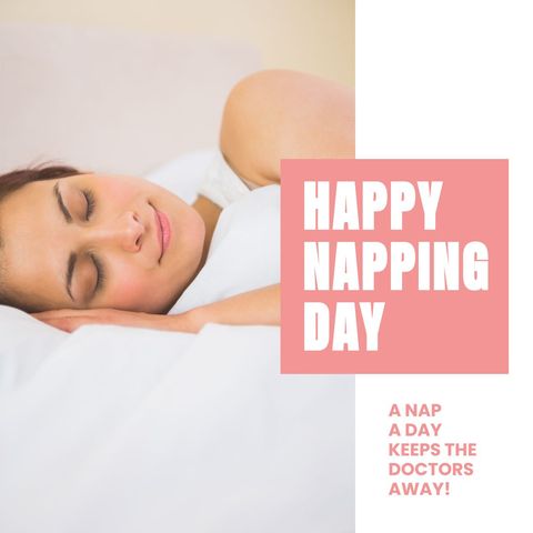 Happy Napping Day Celebration with Relaxed Woman Sleeping Blissfully - Download Free Stock Templates Pikwizard.com