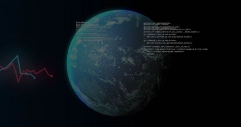 Displaying Earth-like Planet with HUD Data Overlay and Jagged Analytics Graph