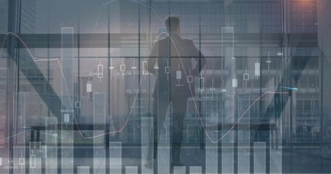 Businessman in office analyzing financial data stocks