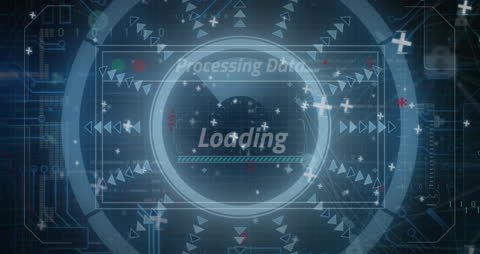 Animated Data Processing Interface with Futuristic Elements
