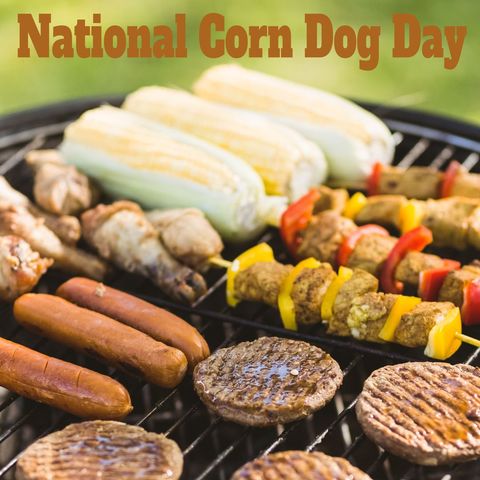 barbecue grill with assorted foods celebrating national corn dog day - Download Free Stock Templates Pikwizard.com