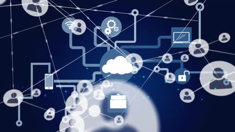 Interconnected Digital Cloud Network Representing Data Processing