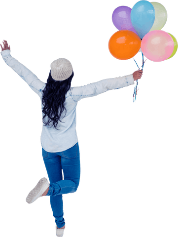 joyful woman holding multicolored balloons on transparent background - Download Free Stock Videos Pikwizard.com