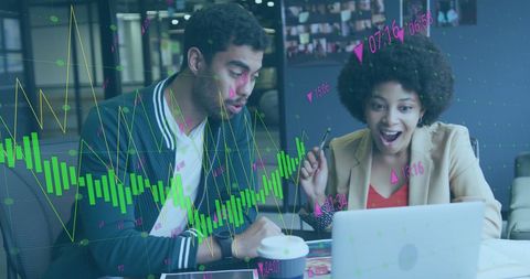 Coworkers Celebrating Business Growth with Technology Insights