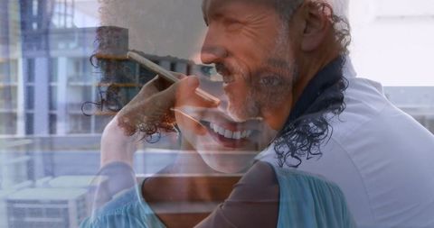 Urban Communication: Woman on Smartphone with Creative Overlay