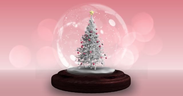 Snow Globe with Christmas Tree and Confetti on Pink Background - Download Free Stock Images Pikwizard.com