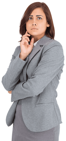 Caucasian Businesswoman Expressing Thoughtfulness on Transparent Background