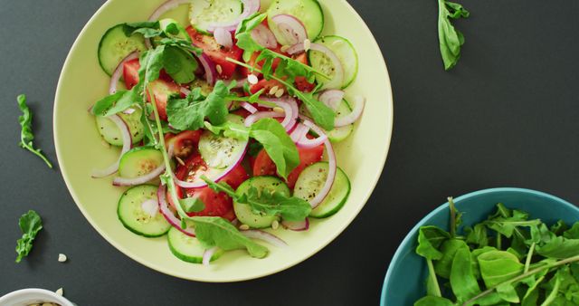 Fresh Vegetable Salad with Arugula, Tomato, Cucumber and Red Onion - Download Free Stock Images Pikwizard.com