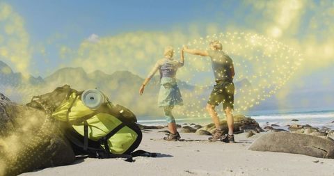 Couple Hiking on Beach Surrounded by Nature's Magic