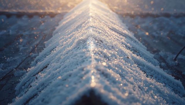 Glistening Frost Crystals Coating Rooftop Ridge Shine in Sunlight