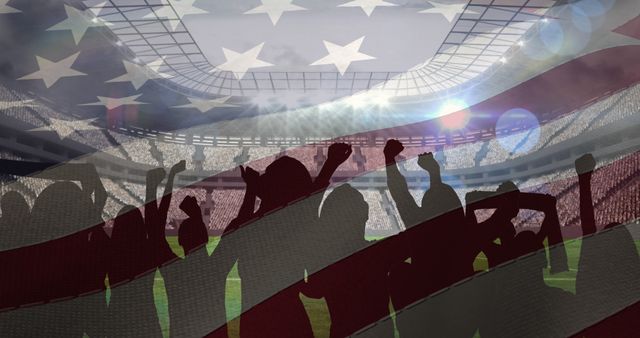 American Football Stadium with Enthusiastic Fans and Overlayed US Flag - Download Free Stock Images Pikwizard.com