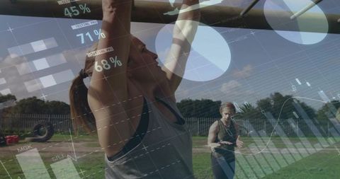 Women Training Outdoors with Fitness Technology Data