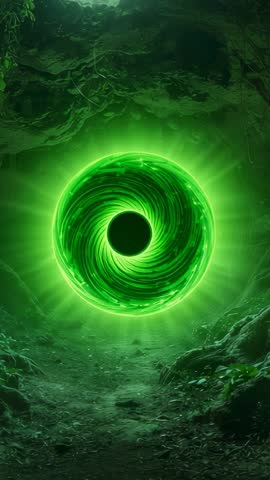 Condensing Emerald Energy Portal Appearing in Cavern Vertical Cinematic Fantasy Loop