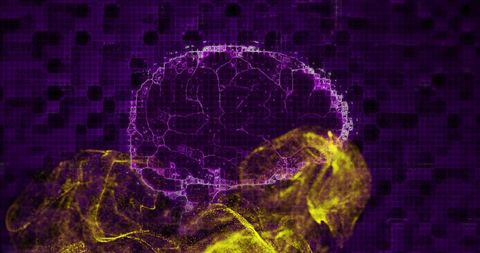 Digital Brain Interface with Yellow Accents on Purple Tech Background - Download Free Stock Images Pikwizard.com