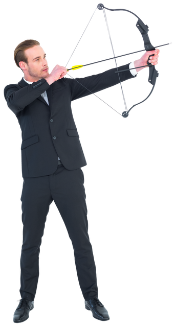 Caucasian Businessman Holding Bow and Arrow on Transparent Background - Download Free Stock Videos Pikwizard.com