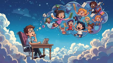 Creative writer imagining fantasy world above the clouds