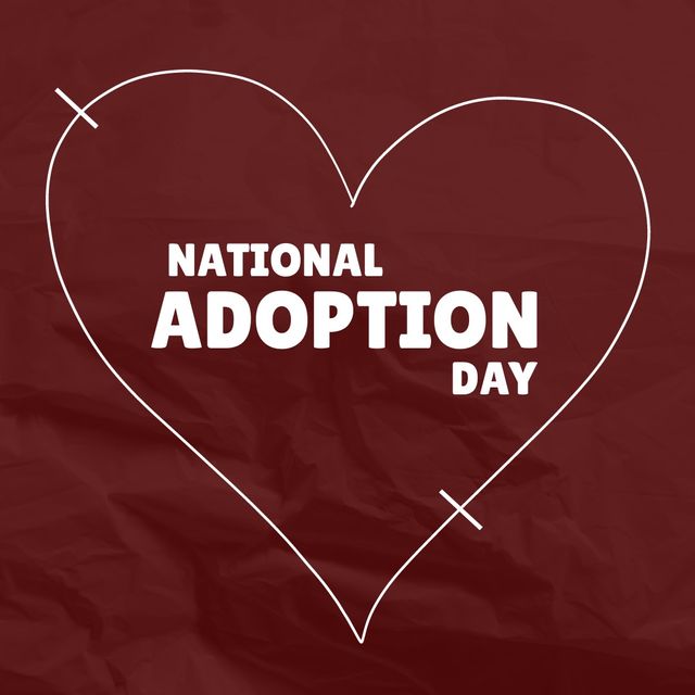 Composition of national adoption day text over heart. National adoption day and celebration concept digitally generated image.
