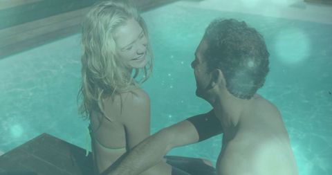 Joyful Couple Enjoying Relaxing Poolside Summer Atmosphere
