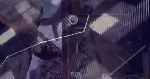 Artisan craftsmanship with graphical overlay and lathe