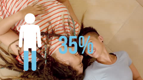 Happy Lesbian Couple with Statistic Animation on Cohabitation