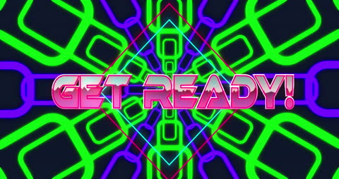 Vibrant Get Ready Neon Sign with Animated Background