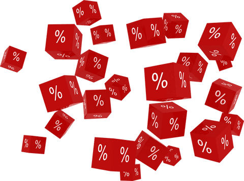 Floating Transparent Red Discount Cubes with Percent Signs - Download Free Stock Videos Pikwizard.com
