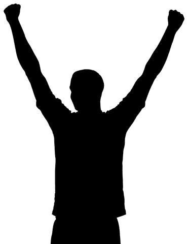 Man raising hands in celebration on transparent background