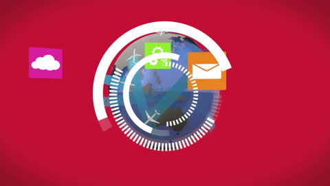 Digital Icons Featured Over Spinning Globe and Red Background