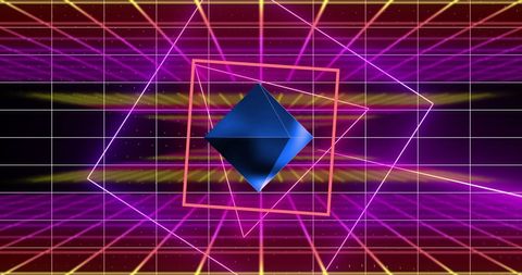 Futuristic Neon Grid and Geometric Cube in Digital Space - Download Free Stock Images Pikwizard.com