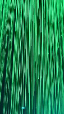 Vertical video showcasing pulsing neon green LED stripes creating futuristic abstract light curtain