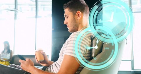 Conceptual Businessman Checking Time with Smartphone