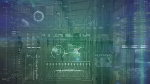 Futuristic Digital Data Overlay on Server Room
