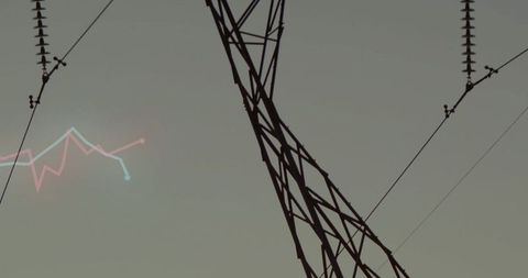 Lattice tower with energy graph against clear sky