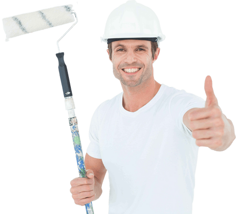 smiling worker in hard hat giving thumbs up with paint roller - transparent background - Download Free Stock Videos Pikwizard.com