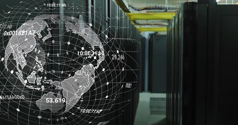 digital globe overlay on data center servers - Download Free Stock Images Pikwizard.com