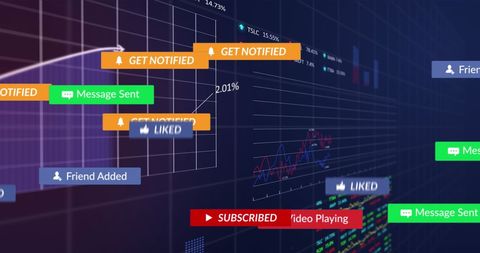 Dynamic Notification Interface with Stocks and Social Media Alerts - Download Free Stock Images Pikwizard.com