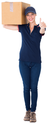 Transparent Delivery Woman Carrying Box Giving Thumbs Up - Download Free Stock Videos Pikwizard.com